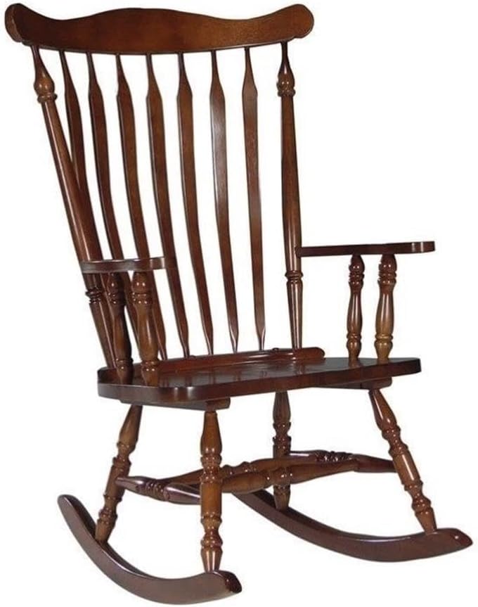 Pemberly Row Solid Wood Rocking Chair, Soft Cherry Finish, 44.5' H x 28' W x 36' D, Traditional Design with Spindle Back, Turned Features, Easy Assembly, Indoor Living Room Seating