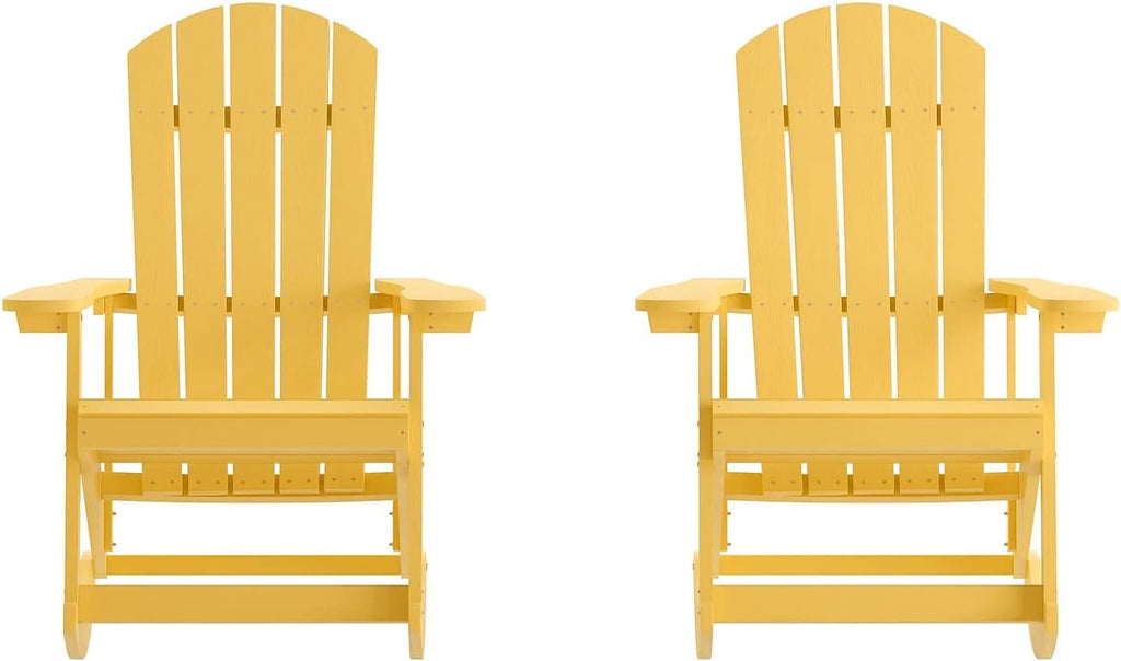 Flash Furniture Savannah Poly Resin Wood Adirondack Rocking Chair - All Weather Yellow Polystyrene - Stainless Steel Hardware - Set of 2