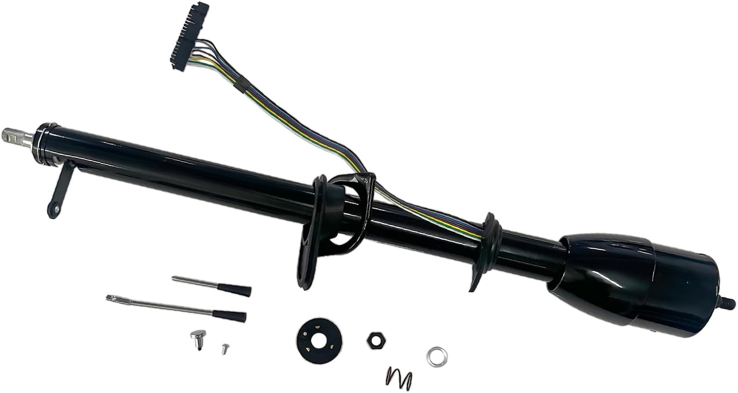 35' Manual Black Floor Shift Stainless Steel Column Shift Tilt Non-Keyed with Wheel Adapter Replacement for C10 C20 Truck 1967-1972