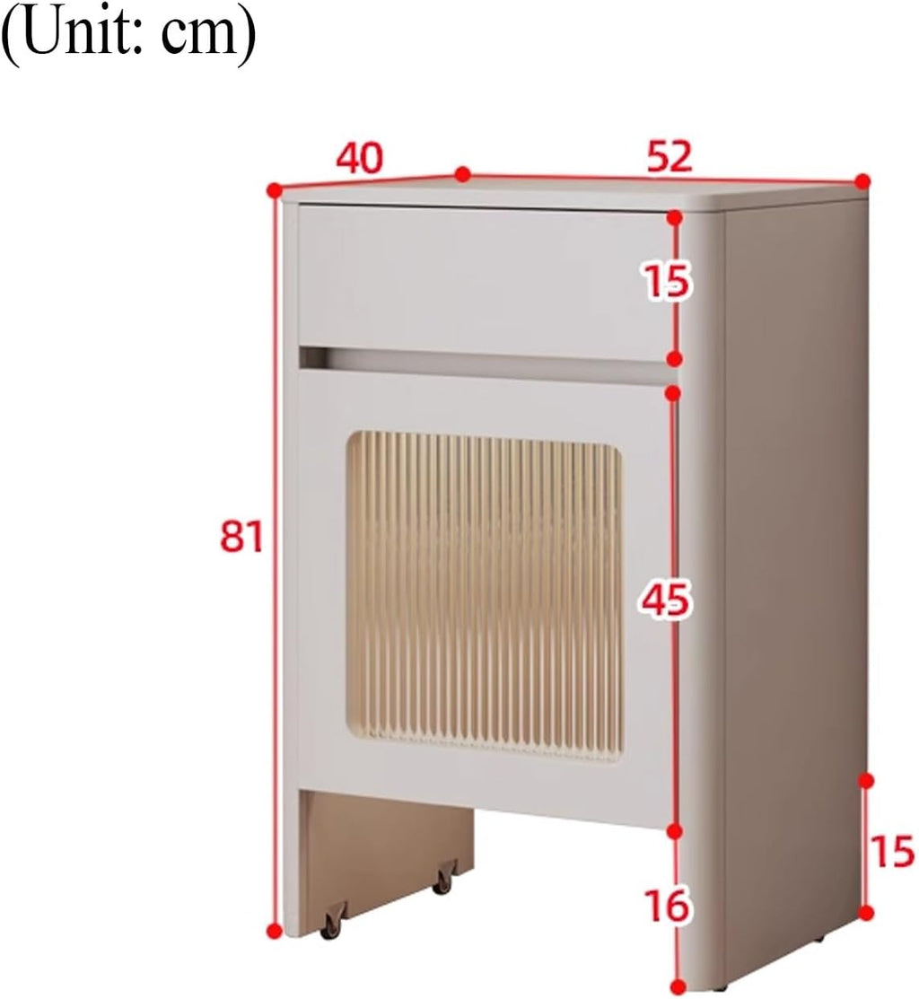 Wood Side Table with Drawer for Self Emptying Robot Vacuum Cleaner, Small Storage Cabinet with Wheels, Home Organizer 2-Door Freestanding Rack Space Saver(Natural)