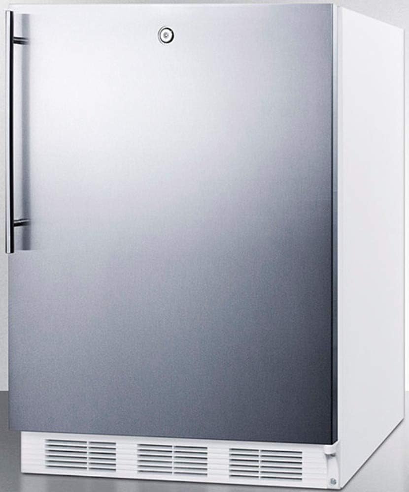Summit Appliance FF7LWBISSHVADA ADA Compliant Built-in Undercounter All-Refrigerator for General Purpose Use with Auto Defrost, Lock, Stainless Steel Door, Thin Handle and White Cabinet