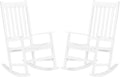 VINGLI 2PCS Wood Rocking Chairs Relaxing Rocker Real Wood High Back Seat for Deck, Garden, Backyard, Porch, Indoor or Outdoor Use, White