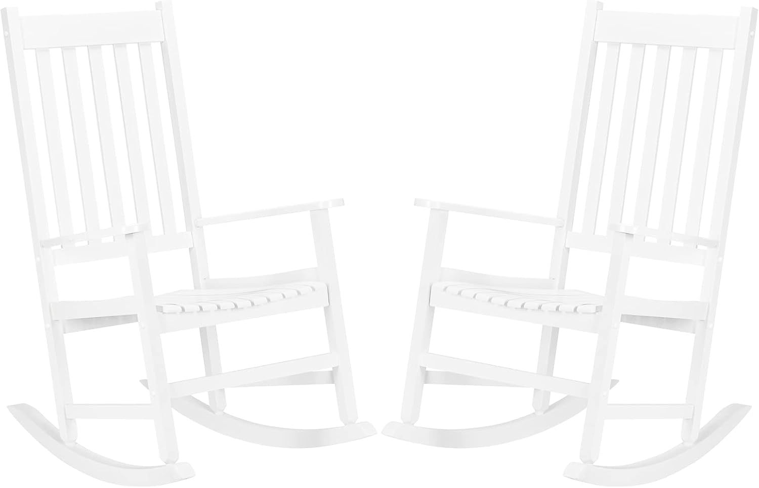 VINGLI 2PCS Wood Rocking Chairs Relaxing Rocker Real Wood High Back Seat for Deck, Garden, Backyard, Porch, Indoor or Outdoor Use, White