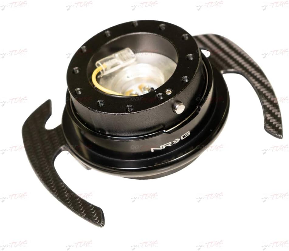 NRG Innovations NRG-SRK-700BK-CF GEN 4.0 Steering Wheel Quick Release Adapter, With Bolts & Allen Key, 6 X 70mm / 6 x 74mm Bolt Pattern Black Body/Black Ring With Carbon Fiber Handles