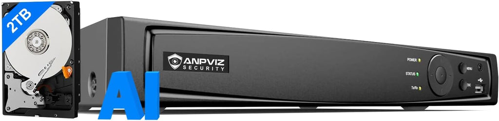 Anpviz AI 12MP 8CH POE NVR (12MP/8MP/6MP/5MP/4MP) Smart AI POE Network Video Recorder - Supports up to 8 x 12MP/4K IP Cameras, 8-Channel Power Over Ethernet Pre-installed 2TB NVR7608Q18P-2TB(H Series)