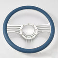 14' Zephyr Billet Aluminum Steering Wheel, Blue Half Wrap with Satin Finish, 9 Bolt Pattern, 2' Dish, Includes Horn Button - Universal Fit