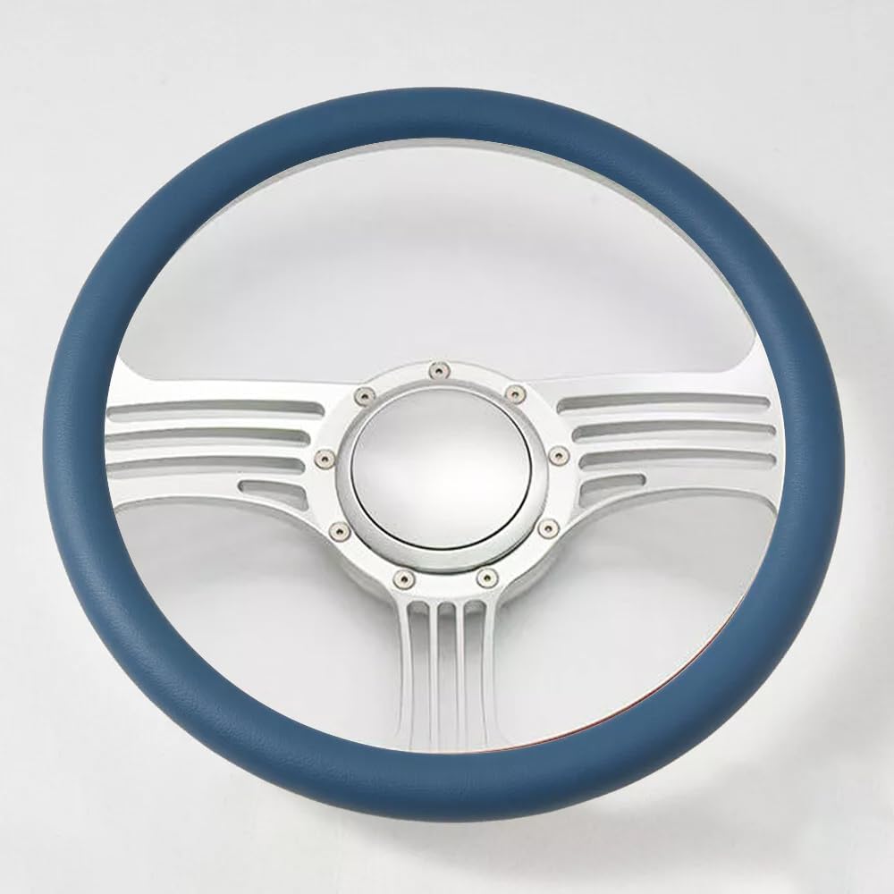 14' Zephyr Billet Aluminum Steering Wheel, Blue Half Wrap with Satin Finish, 9 Bolt Pattern, 2' Dish, Includes Horn Button - Universal Fit