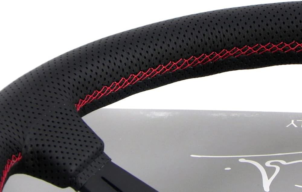 NARDI Deep Corn Steering Wheel 350mm (13.78 inches) Black Leather Red Stitching 6069.35.2093