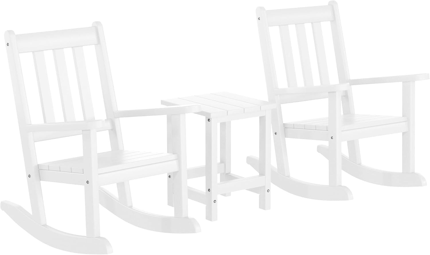 WestinTrends Malibu 3-Piece Kids Outdoor Rocking Chairs Set with Kids Square Side Table, White