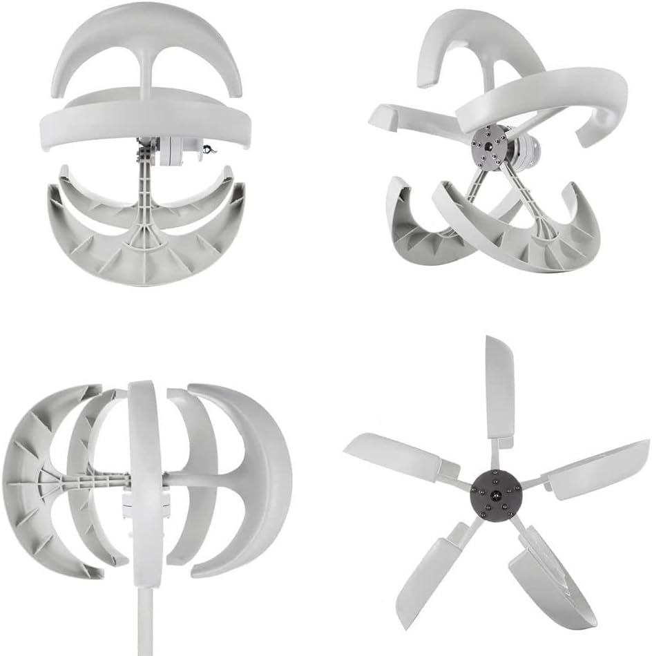 400W 600W 800W 1000W 1200W Vertical Axis Wind Turbine Generator, 5 Blades Wind Turbine Kit 2 m/s Wind Speed Starting Wind Power Generator for Home, Camping - White,12V-600W