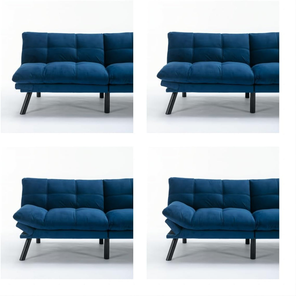 Ball & Cast 71' Futon Sofa Bed, Mordern Upholstered 2 Seater Couch with Adjustable Backrest,Folding Loveseat with Metal Legs for Living Room,Office,Navy Blue