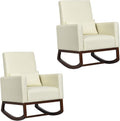 Giantex Set of 2 Rocking Chair Fabric High Back Armchair with Waist Pillow,Wooden Tapered & Rocking Dual Legs Multifunctional Upholstered Accent Chair for Nursery, Living Room, Bedroom Rocker,Beige