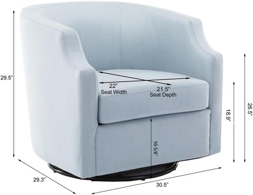 Infinity Polyester Fabric Swivel/Rocker Barrel Accent Chair with Pocket Coil Seat Cushion, 360 Degree Swivel, No Assembly Required, in Sky Blue Finish