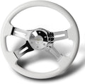 W-Power, 16' Universal 406mm 5 Bolt Hole 2 Inches Deep with Aluminum Polished Vintage Style Wood Grip Steering Wheel, Chrome Horn Button (White Wood Grip/Chrome Spokes)