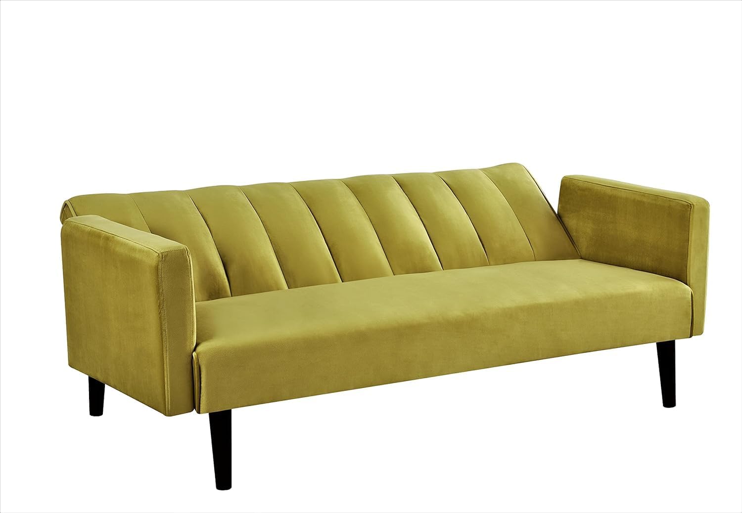 Container Furniture Direct 72' Velvet Convertible Futon Sofa Bed - Full Out Twin Sleeper Couch w/Channel Stitch, Wood Frame & High-Density Foam - Space-Saving for Apartments/Dorms, Golden Yellow