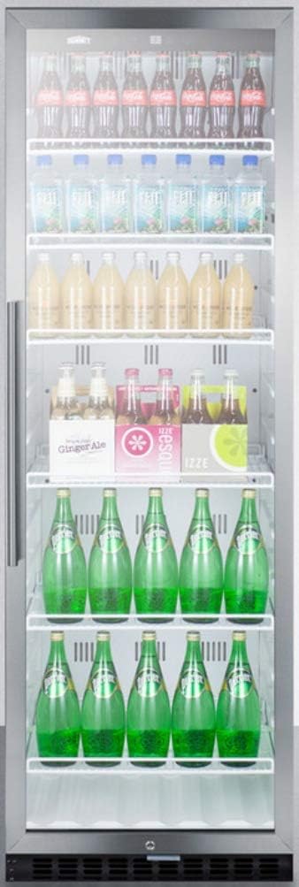 Summit 24' Full Size Beverage Cooler Refrigerator with Glass Door | Commercial Display Fridge for Wine Soda | 12.6 Cu Ft, (6) Adjustable Wire Shelves, 24'W x 24'D x 69.8'H, Stainless Steel, White, NSF