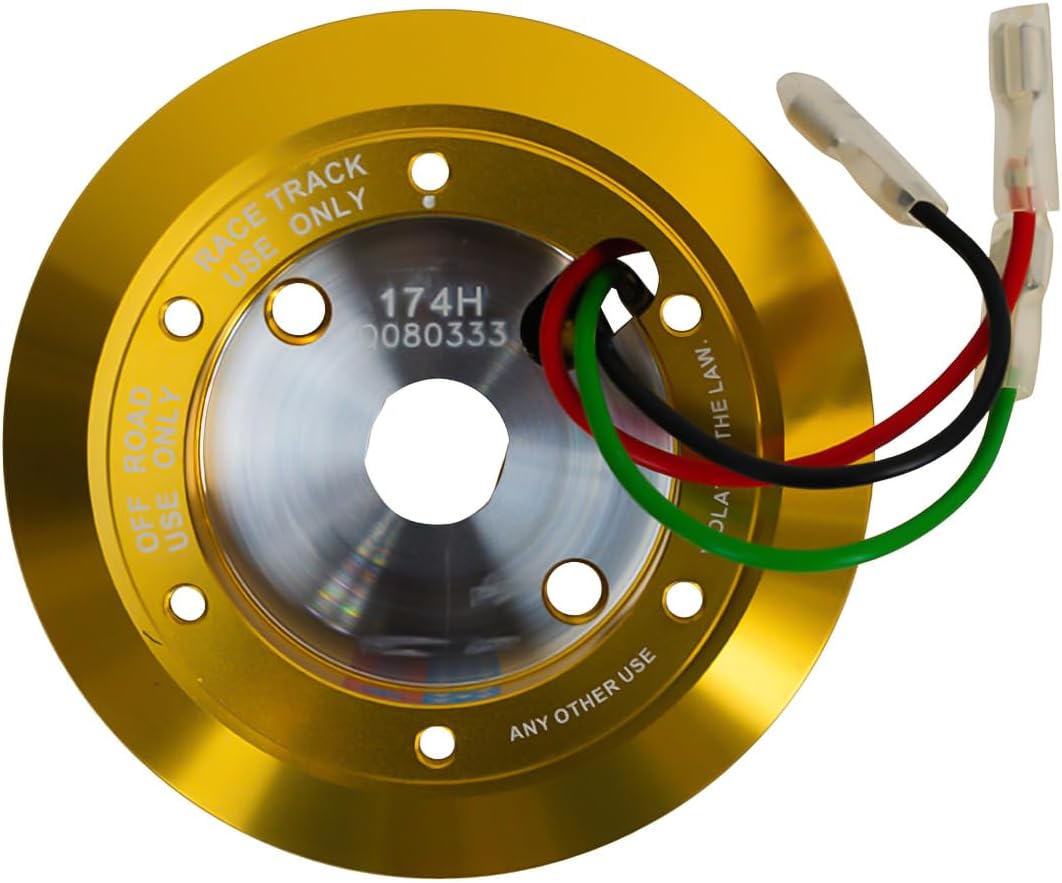 NRG Innovations Racing Style Steering Wheel Short Hub, Lockable Aluminum Steering Shaft, 6x70mm Bolt Pattern Quick Release Adapter Unit, Compatible For 83-92 Ford, Chrome Gold, NRG-SRK-174H-CG