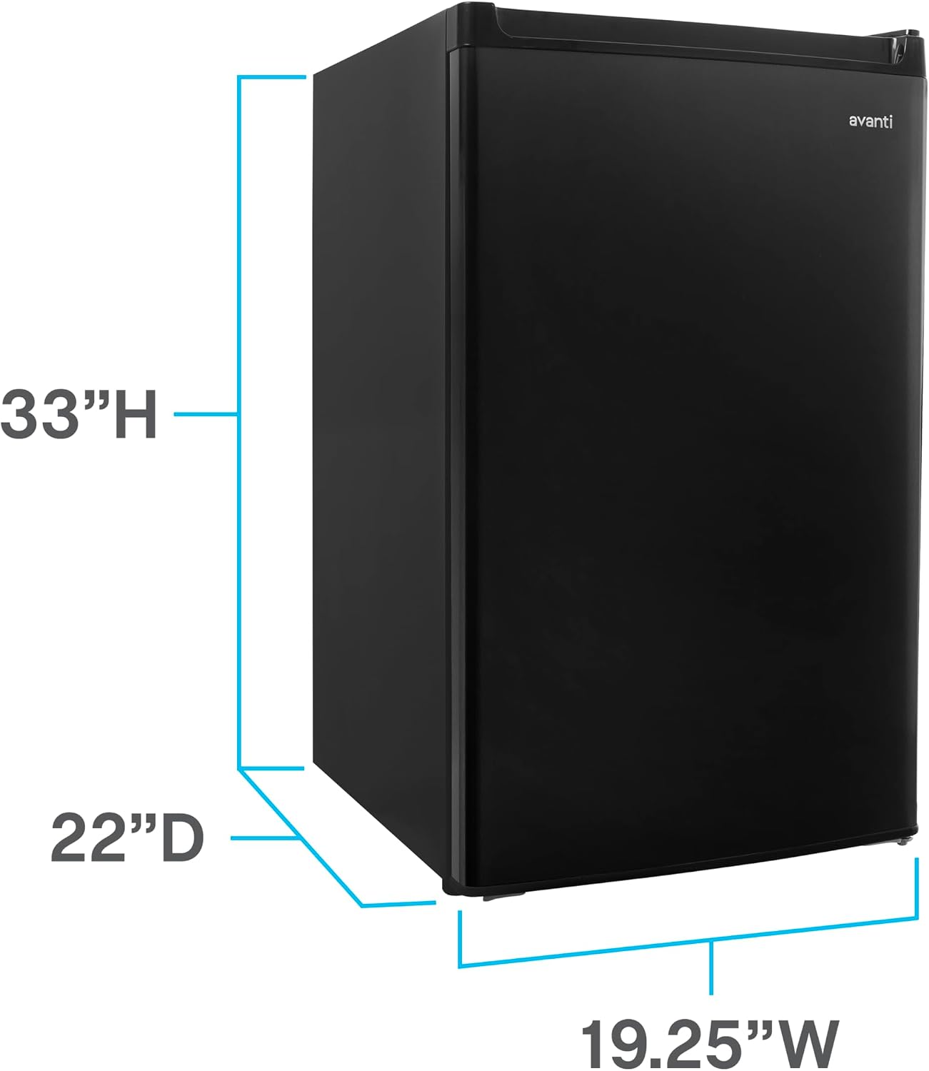 Avanti Mini Fridge Compact Refrigerator for Home Office or Dorm with Reversible Door, Chiller Compartment, Adjustable Slide-out Shelves with Temperature Control and Manual Defrost, 4.4-Cu.Ft., Black