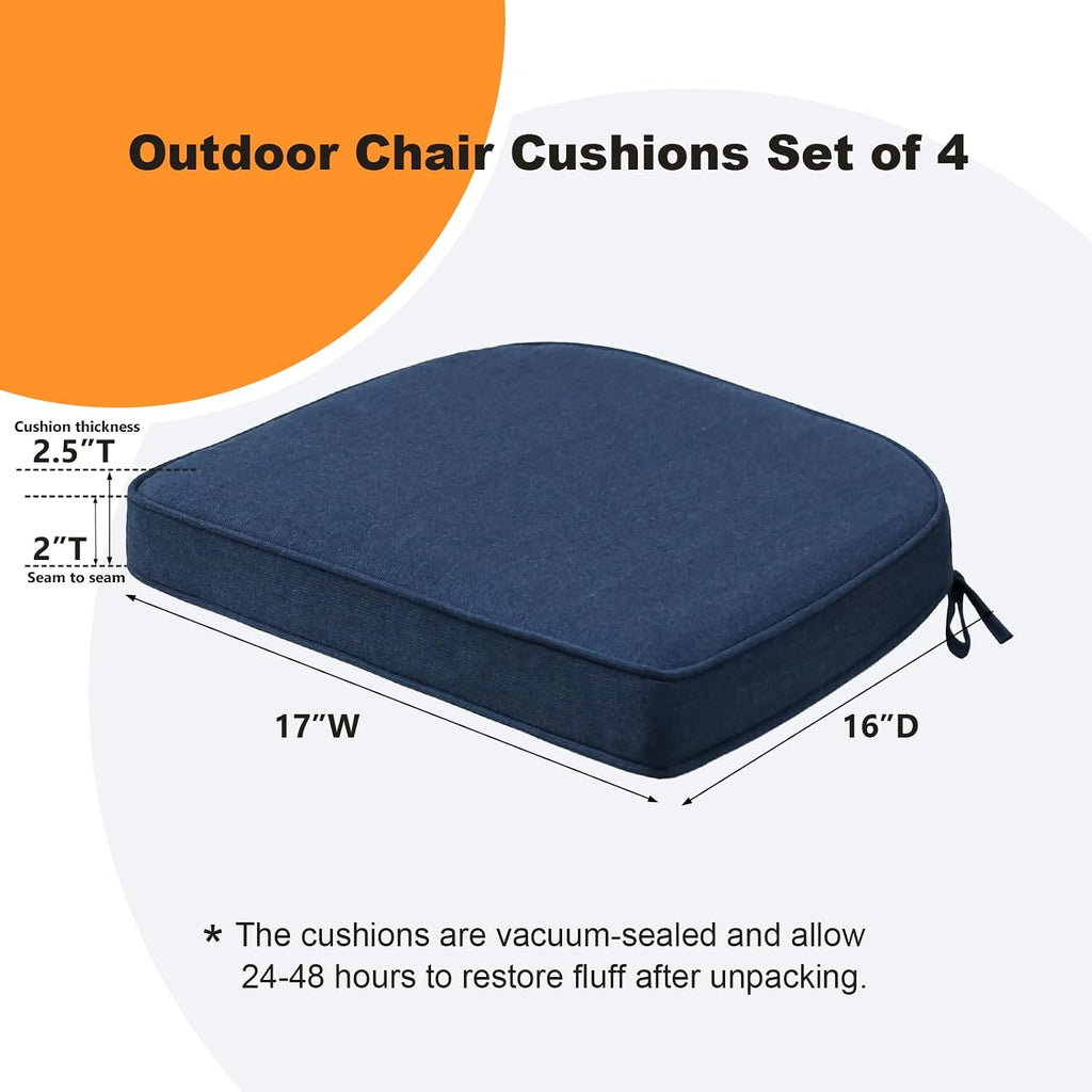 Unimatta Sunbrella Round Corner Seat Cushions, 17' x 16' x 2', Set of 4, Indoor Outdoor Water Repellent Universal Chair Pads with Ties for Patio Furniture, Garden Dining Chairs, Specrtum Indigo