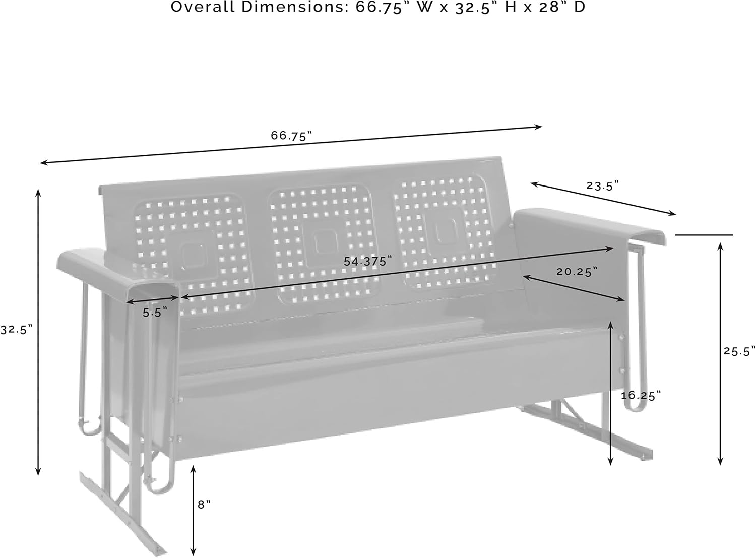 Crosley Furniture Bates Retro Metal Outdoor Sofa Glider, 3-Person Rocking Patio Bench for Porch, Deck, White Gloss