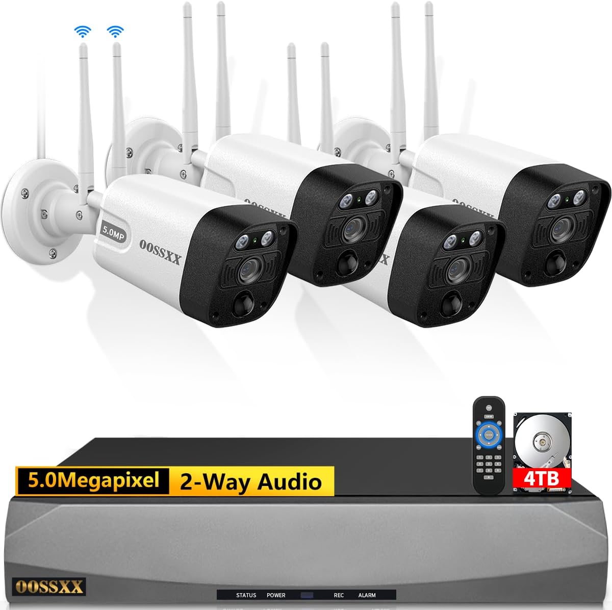 (2026 New) 5MP Wireless Security Camera System, 10CH NVR with 4 Outdoor WiFi Cameras & 4TB HDD, Dual Band 2.4/5.8GHz, 55% Longer Range, 130° Wide Angle, 2-Way Audio, No Monthly Fee