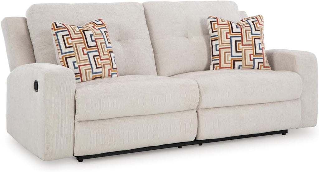 Signature Design by Ashley Danum Modern Tufted Manual Reclining Sofa with 2 Accent Pillows, Beige