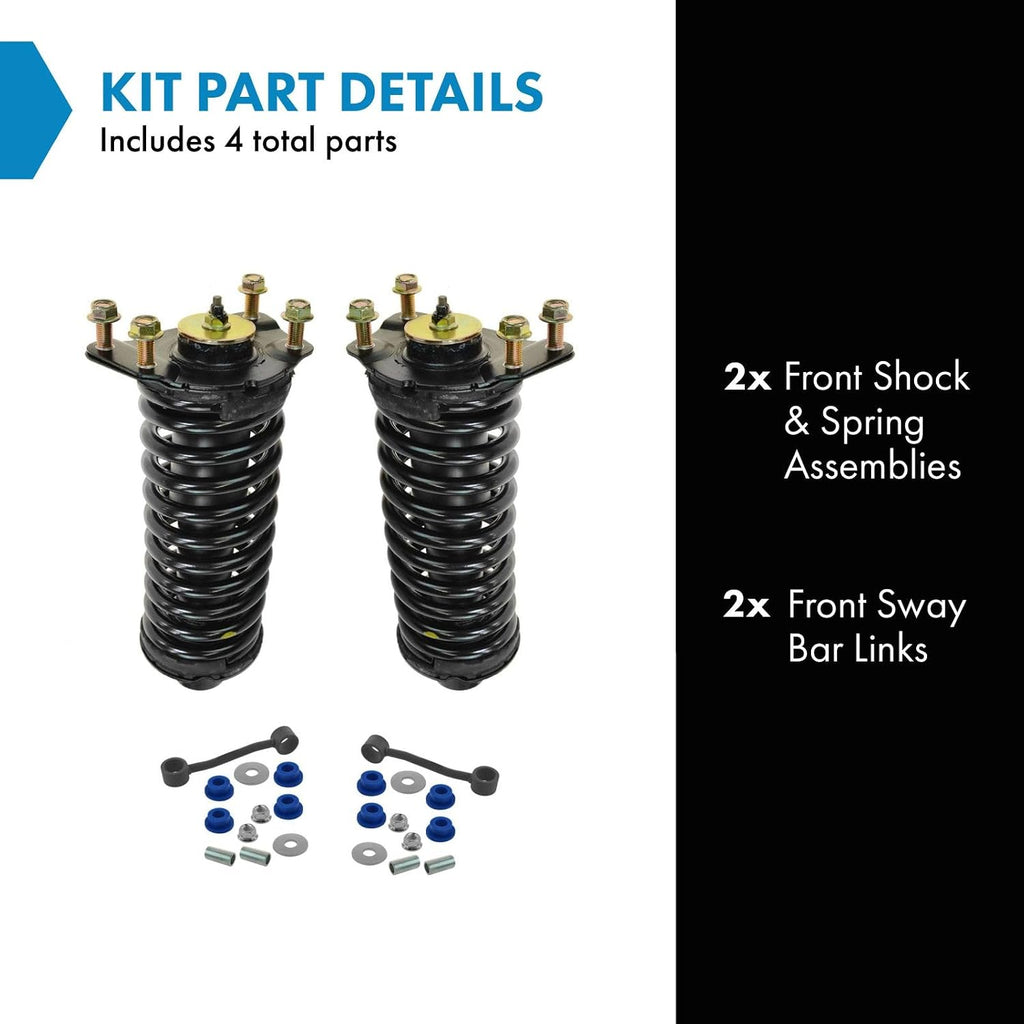 TRQ Front Suspension Kit Shock & Spring Strut Assembly Sway Bar Stabilizer Link Compatible with 2007-2011 Dodge Nitro 2008-2012 Jeep Liberty