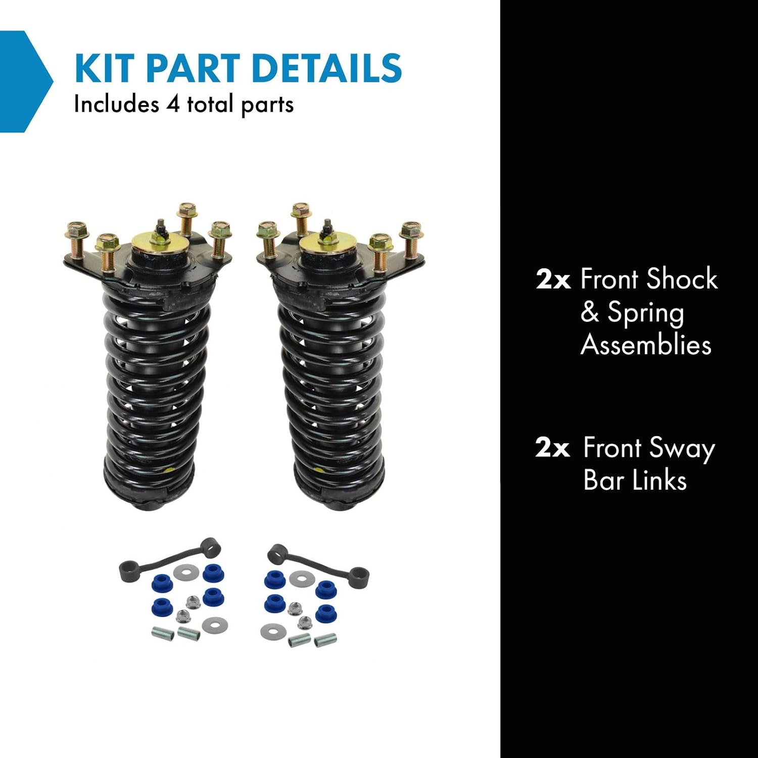 TRQ Front Suspension Kit Shock & Spring Strut Assembly Sway Bar Stabilizer Link Compatible with 2007-2011 Dodge Nitro 2008-2012 Jeep Liberty