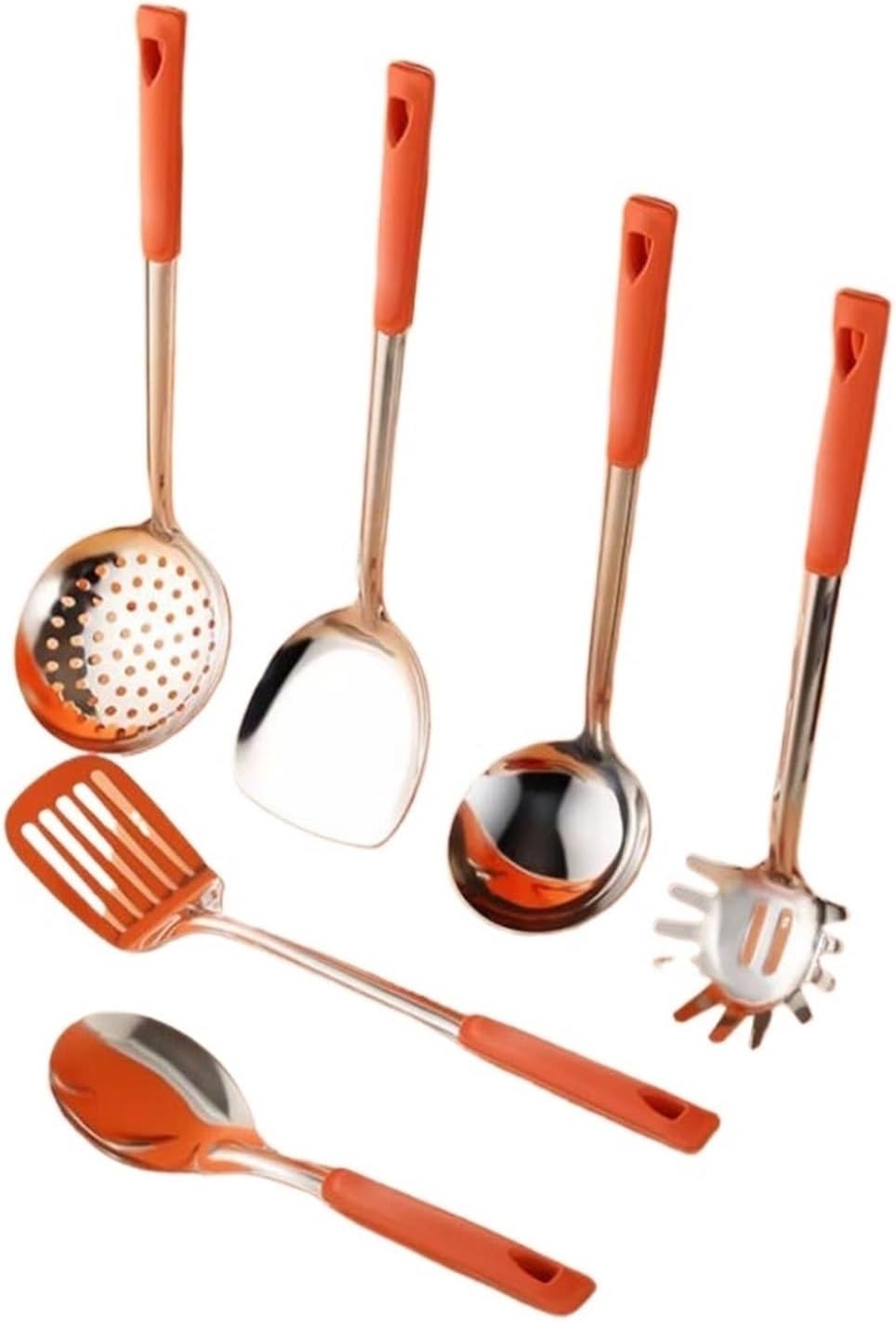 Stainless Steel Cooking Spatulas Spoons 6 Pieces Sets Cooking Utensils Draining Spoons Wood Gadgets (Size : Orange)
