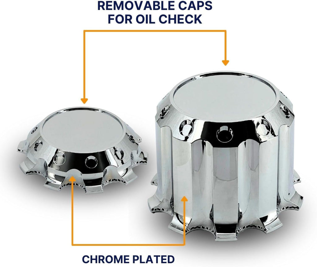 TORQUE Luxury Chrome Front and Rear Axle Complete Wheel Cover Set 33mm Screw-on Lug Nut Covers for Semi Trucks (Installation Tool Included) Standart Hub Caps Kit (2 Front & 4 Rear) (TR634)