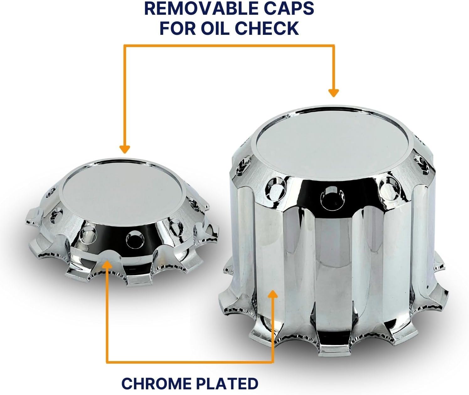 TORQUE Luxury Chrome Front and Rear Axle Complete Wheel Cover Set 33mm Screw-on Lug Nut Covers for Semi Trucks (Installation Tool Included) Standart Hub Caps Kit (2 Front & 4 Rear) (TR634)