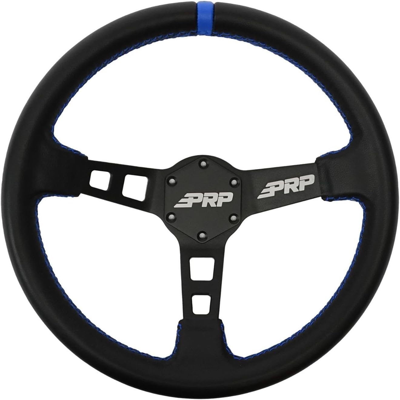PRP Seats Deep Dish Steering Wheel with Suede Grip for Off-Road Racing - High-Strength Aluminum, Matte Black Finish, Universal 6 Point Bolt Pattern, 13' x 3' Dish - 1-3/8' Grip (Blue)