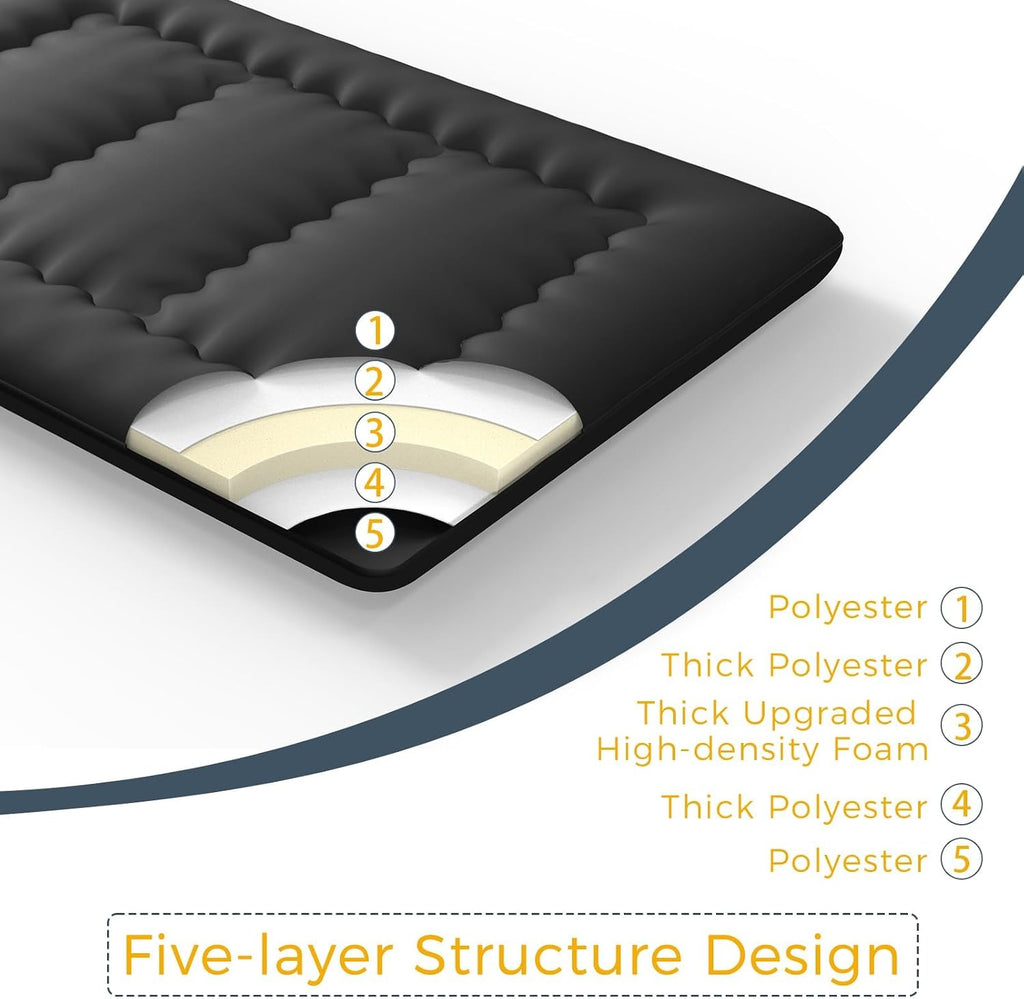 MAXYOYO 6' Extra Thick Japanese Floor Mattress Futon Mattress, Foldable Tatami Pad for Adults, Roll Up Floor Mat for Living Room Guest Room RV, Black, Full