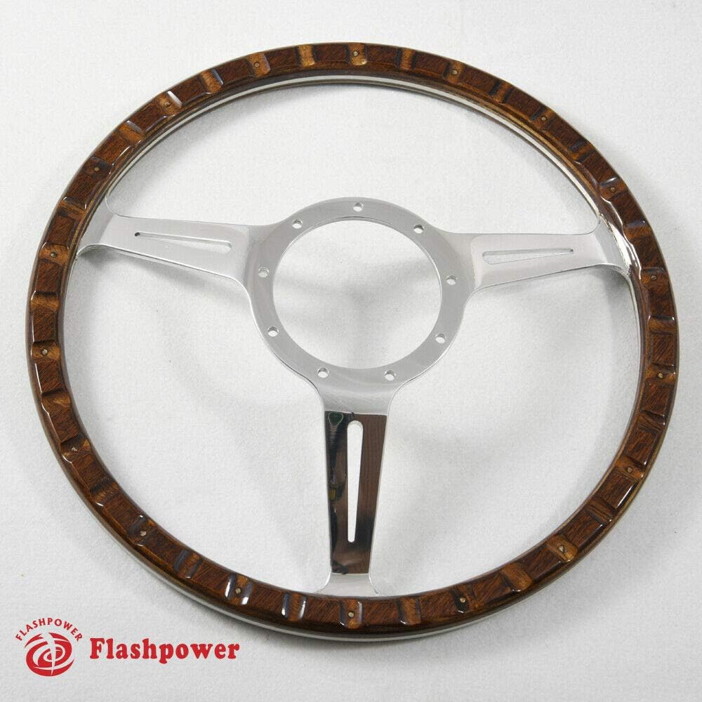 16'' Classic 9 bolts wood grain steering wheel Restoration Jaguar E-type XKE MK2 Derrington 18 Rivets with Horn Button