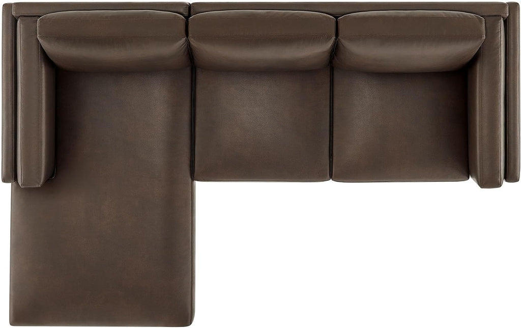 Modway Roscoe Left-Facing Sectional Sofa with Chaise in Espresso - 2-Piece Faux Leather Upholstered Deep Seat Couch, L Shaped Modular for Living Room or Lounge