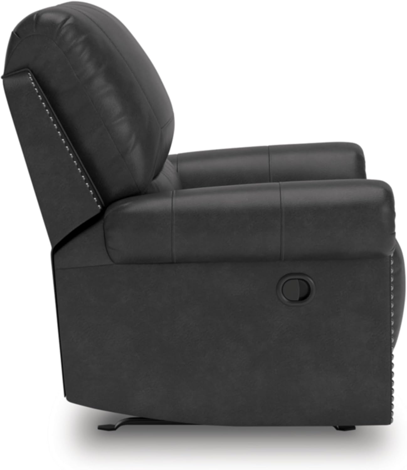 Signature Design by Ashley Shadsburne Classic Faux Leather Manual Rocker Swivel Glider Recliner with Nailhead Trim, Reinforced Frame and Metal Seat Box, 360-Degree Swivel, Black