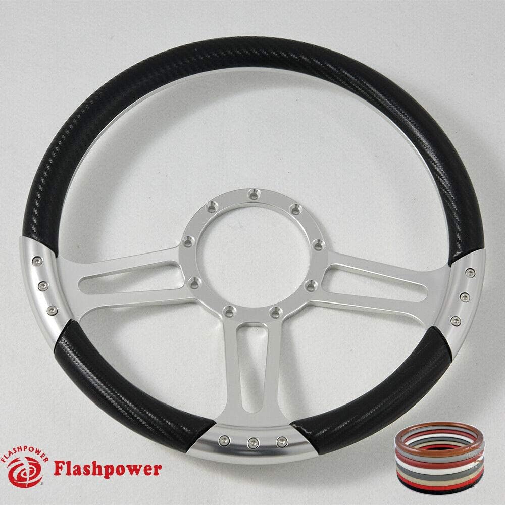 14'' Billet Half Wrap 9 Bolts Steering Wheel with 2'' Dish and Horn Button(Carbon Vinyl)