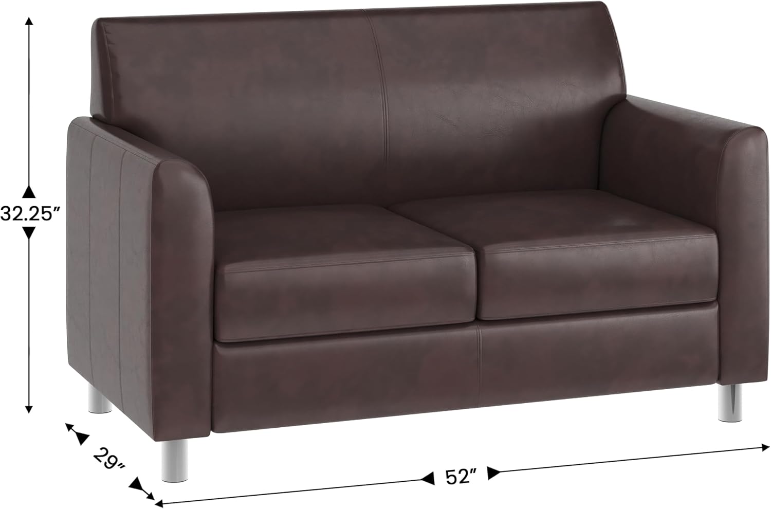 Flash Furniture Hercules Diplomat Side Reception Loveseat with Chrome Legs, Lobby Chair with Cushions and Flared Arms, Brown LeatherSoft