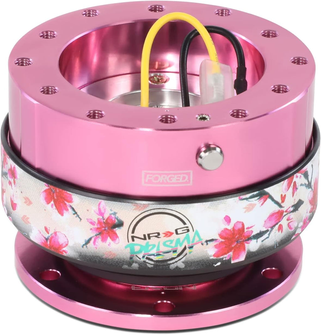 NRG Innovations Gen 2.0 Steering Wheel Quick Release Adapter 6-HOLE with Mounting Bolts, Quick Release - Pink Body/Sakura ring with Prisma Collab, NRG-SRK-200PK-SAKURA