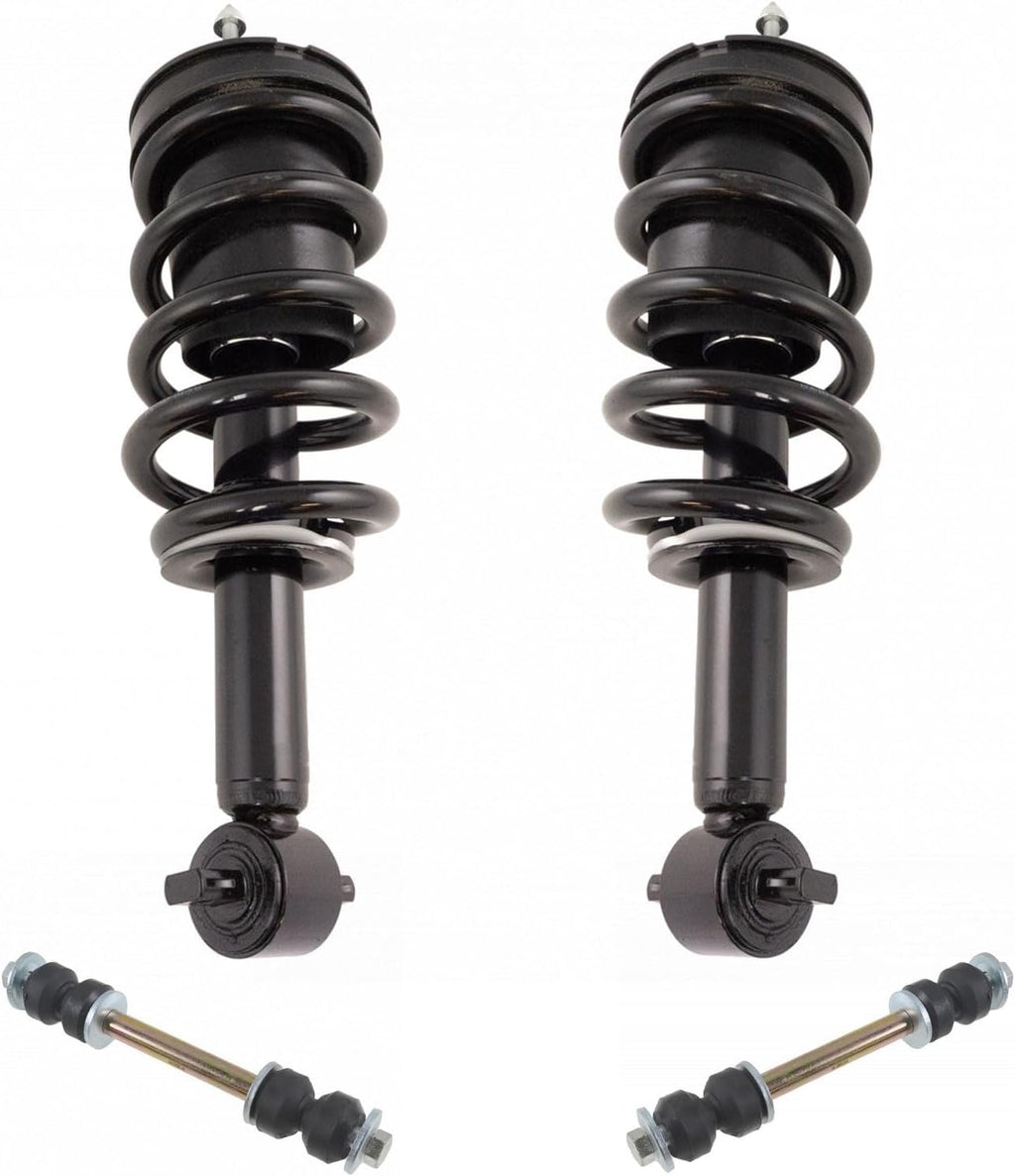 TRQ Front Suspension Kit Shock & Spring Strut Assembly Sway Bar Stabilizer Link Compatible with 07-14 Cadillac 07-20 Chevrolet GMC