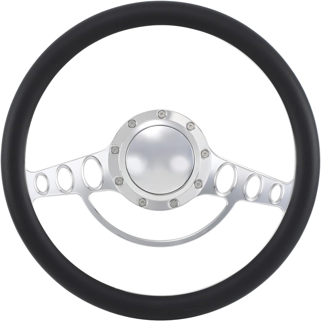 14'' Billet Half Wrap 9 Bolts Steering Wheel with 2'' Dish and Horn Button (Black)