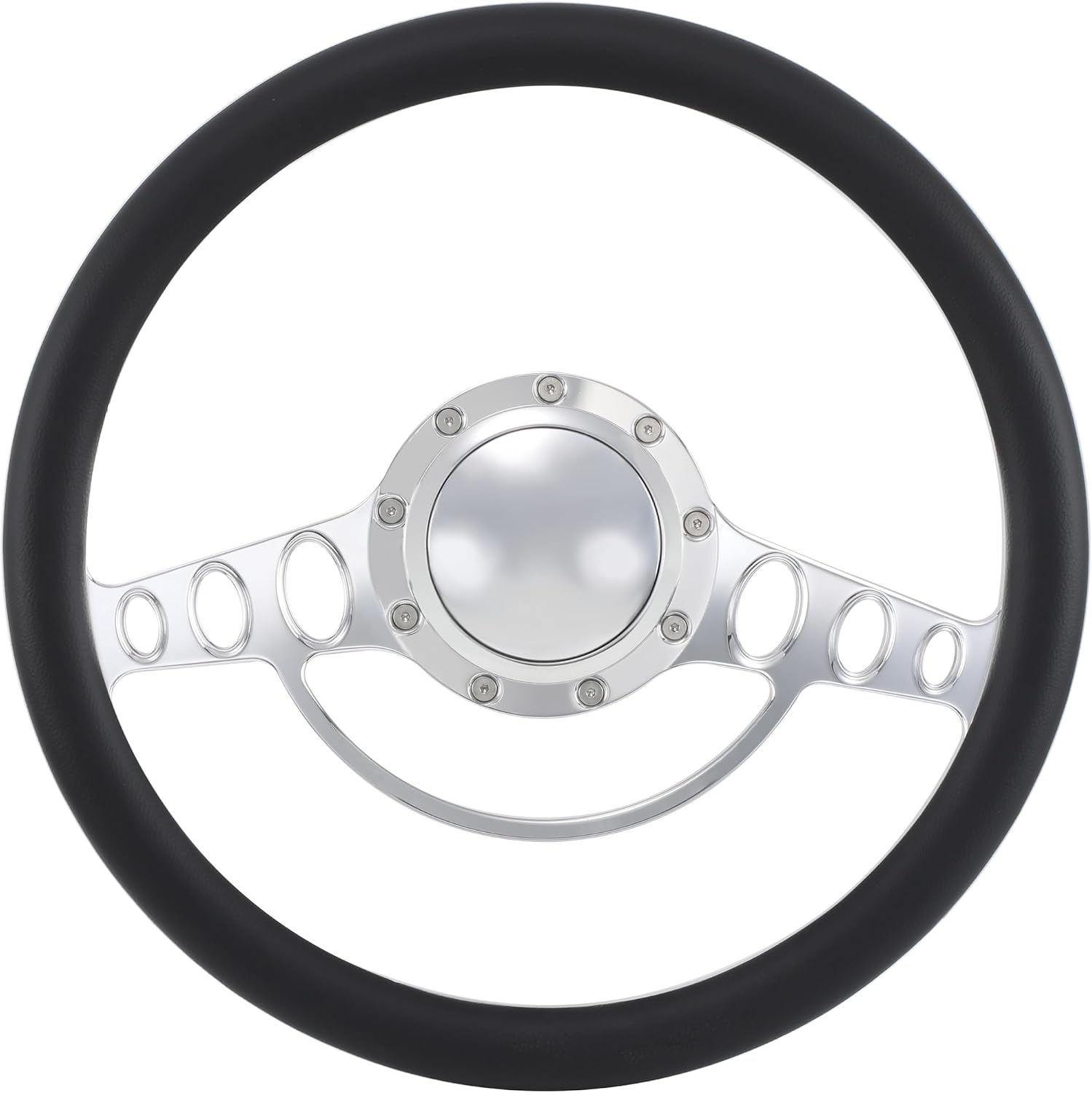 14'' Billet Half Wrap 9 Bolts Steering Wheel with 2'' Dish and Horn Button (Black)