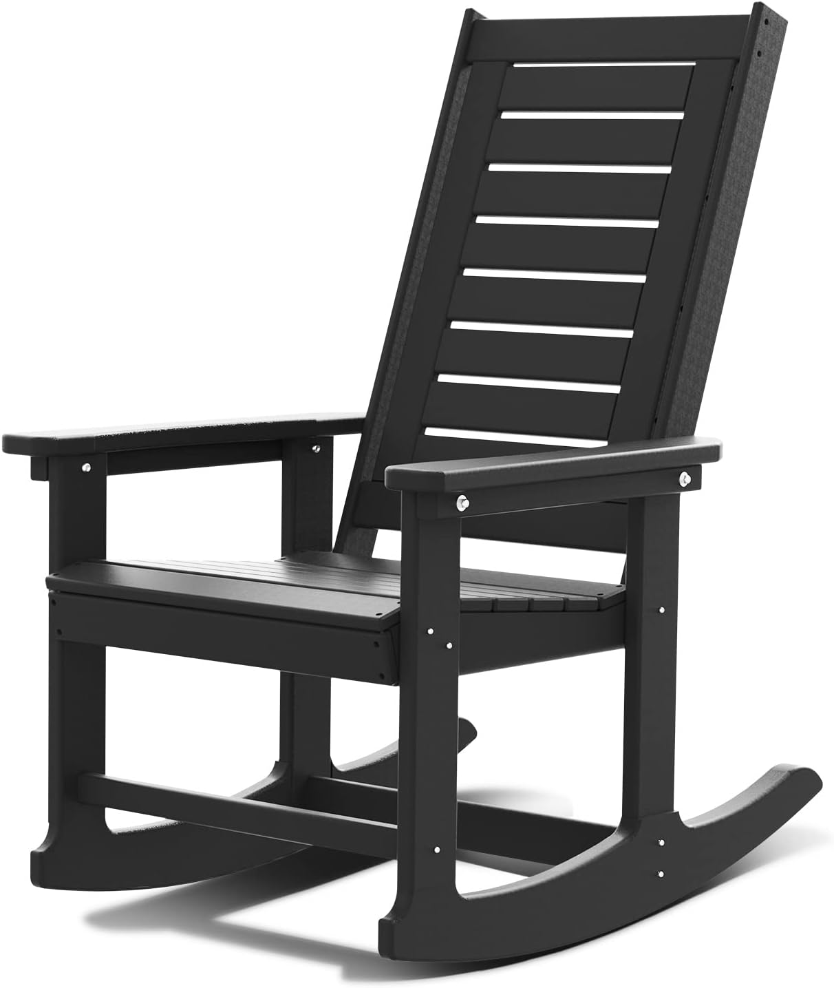 GREENVINES Oversized Rocking Chair, All Weather Resistant Outdoor Indoor Fade-Resistant Patio Rocker Chair，Stable Durable Smooth Rocking, Comfortable Easy to Maintain, Load Bearing 350 lbs (Black)