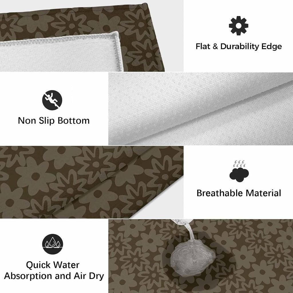 Brown Golden Floral Outdoor Rug for Patio/Deck/Porch, Non-Slip Large Area Rug 5 x 7 Ft, Modern Abstract Art Spring Flowers Indoor Outdoor Rugs Washable Area Rugs, Reversible Camping Rug Carpet Runner