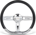 14 inch steering wheel,Classic black Grain grip 3 Spokes 6 Bolt Chrome-Plated aluminum 50mm Deep Dish with horn Fit for Cars,for Vintage Car,Classic Car,D-shaped steering wheel