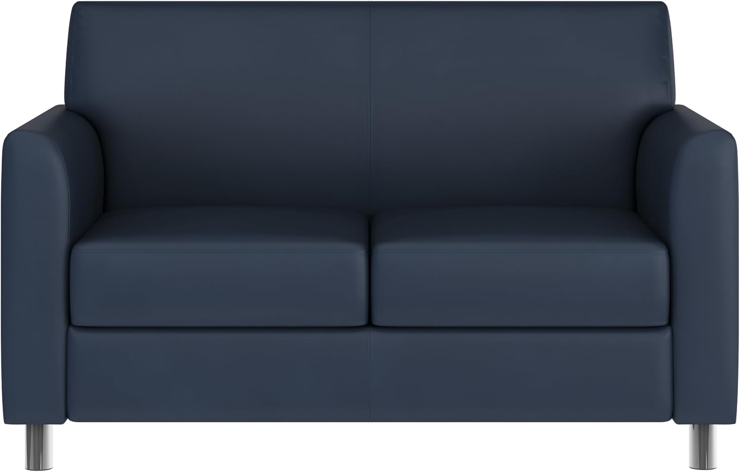 Flash Furniture Hercules Diplomat Side Reception Loveseat with Chrome Legs, Lobby Chair with Cushions and Flared Arms, Navy LeatherSoft
