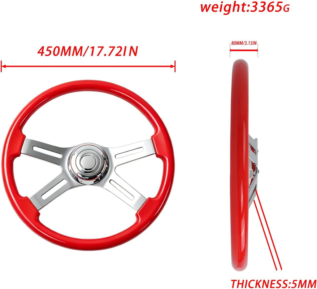 18' Walnut Wood Truck Steering Wheel 4 Spoke Aluminum Chrome Plated Steering Wheel for Semi-Trailers,Trucks for Kenworth t800 Accessories,Peterbilt,Volvo, Freightliner,Red（ABS）