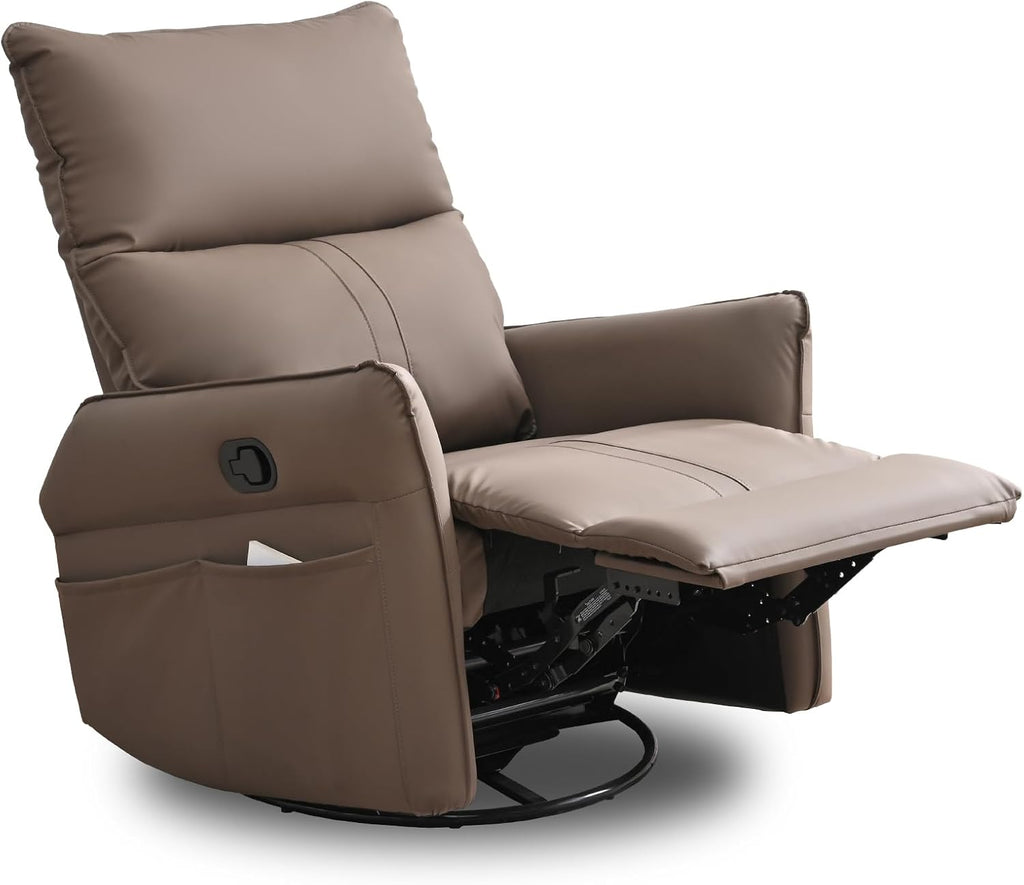 cinkehome Swivel Rocker Recliner Chair, Modern Faux Leather Manual Recliner, Glider Recliner, 360 Swivel, 30 Rocking, Relaxing, Living Room, Bedroom