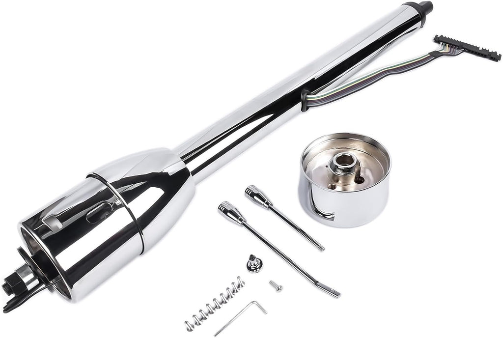 30' Chrome Tilt Street Rod Floor Shift Steering Column w/Wheel Adapter No Key Without Ignition Switch 9 Bolt Stainless Steel