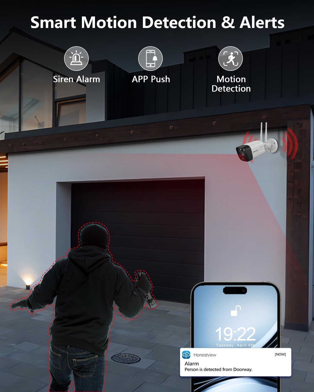 (2026 New) 5MP Wireless Security Camera System Outdoor, 4-Camera WiFi Surveillance System with 128GB TF Card, No Monthly Fee, 2.4/5.8GHz Dual Band, Dual Antennas, 130° Wide Angle, 2-Way Audio, IP66